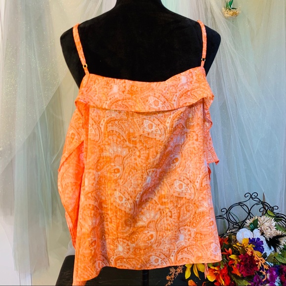 Michael Kors Orange and Gold Chained Sheer Tank - Picture 4 of 8